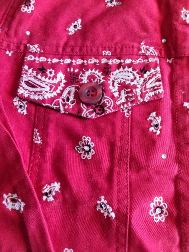 The Quacker Factory Beaded Red Bandana Western Paisley Collared Jacket XS - Picture 4 of 13