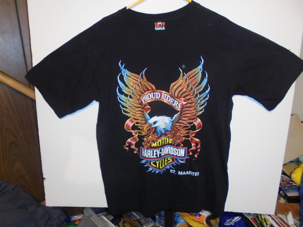 Harley Davidson Motorcycle Proud Riders Graphic T Shirt Black St 