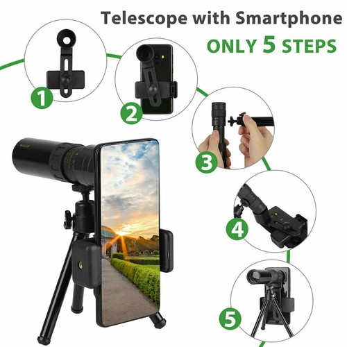 4K 10-300X40mm Super Telephoto Zoom Portable Monocular Telescope w/Tripod + Clip - Picture 7 of 15