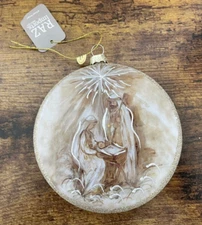 Raz Imports North Star Holy Family Glass Disk Christmas Ornament, 5" Tall, NWT
