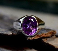 Natural Purple Amethyst Gemstone Sterling silver Men's Ring Jewelry