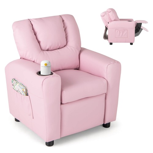 Kids Recliner Chair w/Cup Holder & Side Pocket Adjustable Backrest Footrest