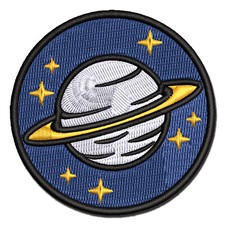 Saturn Planet with Rings and Stars Multi-Color Embroidered Iron-On Patch