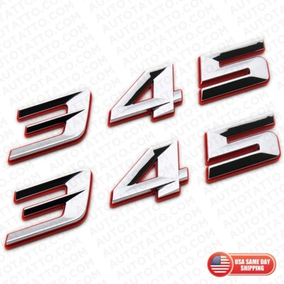 2pcs Red Chrome 345 HEMI Side Fender Nameplate Badge 3D Limited Emblem Decorate