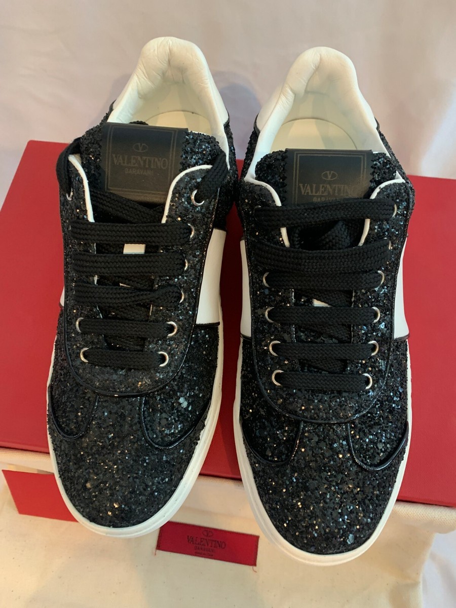 Valentino Garavani Glitter Studded Lace Up Sneakers NEW Size