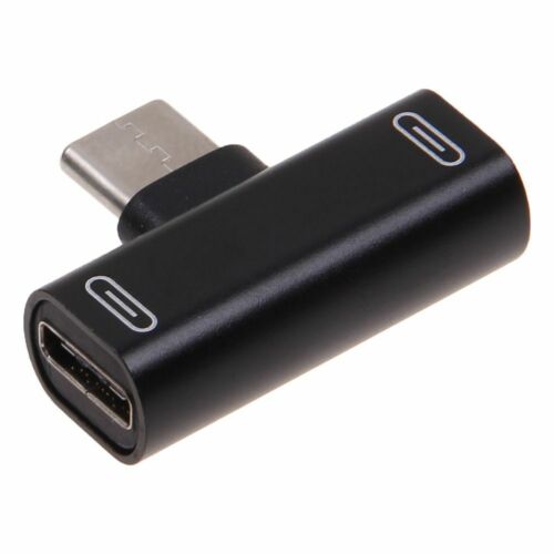 Black 2in1 Dual Type C to USB-C Headphone Audio Charger Adapter Converter - Picture 1 of 2