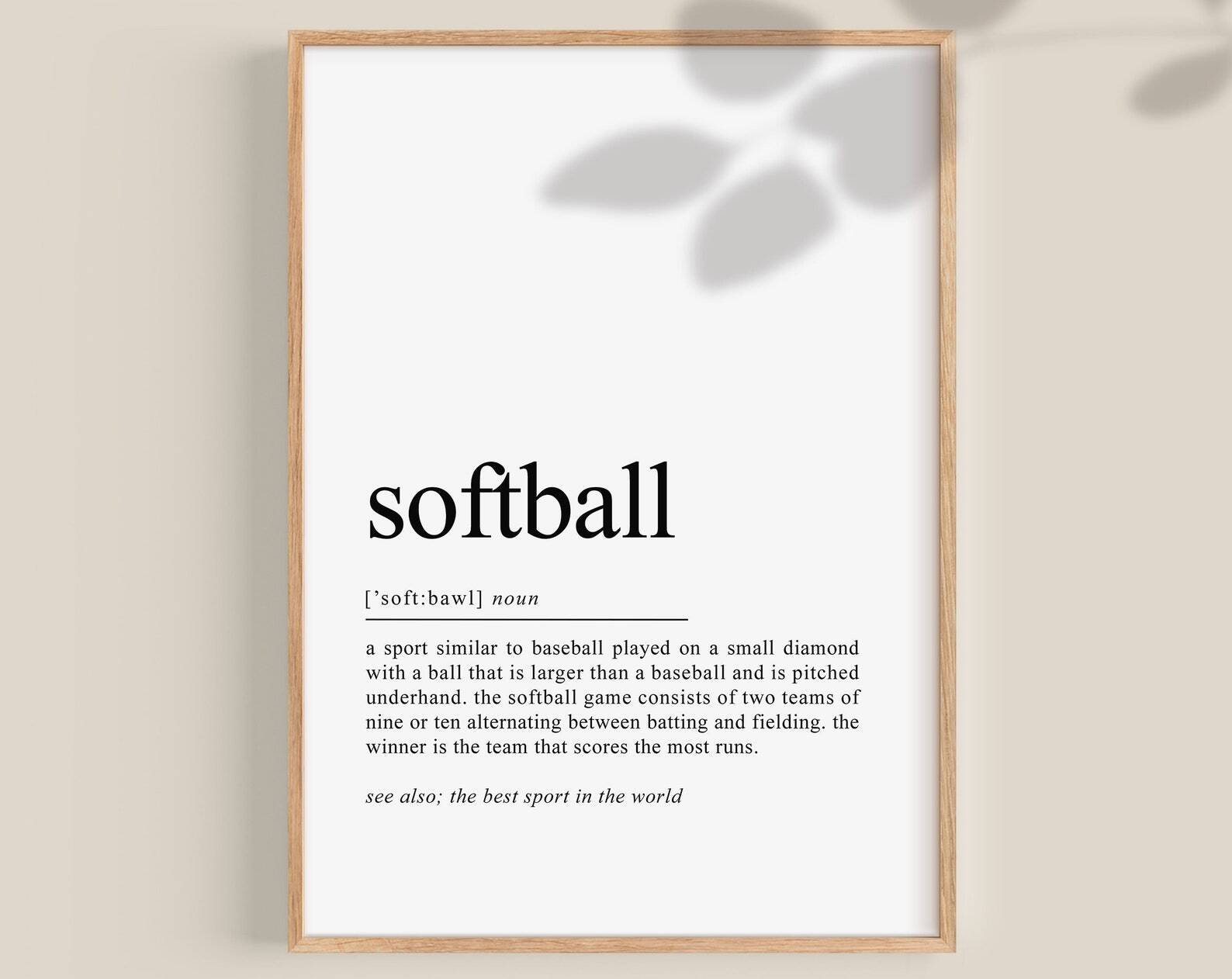 Softball Definition Print Softball Girls Gift Poster Softball Wall Art Softball