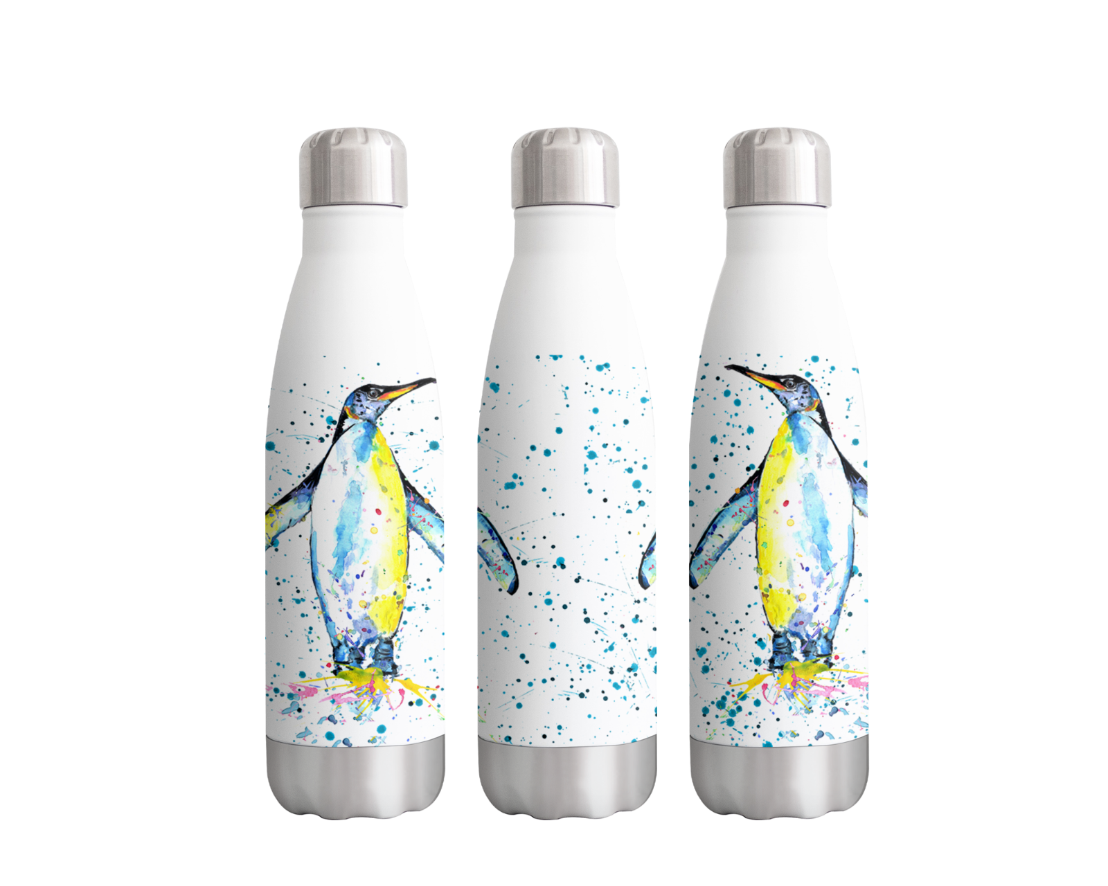 Penguin Bird Watercolour Rainbow Art Bottle 500ml col hot drinks