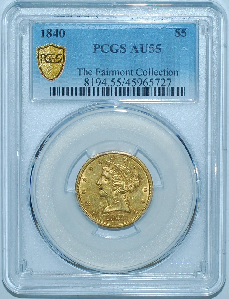 1840 PCGS AU55 Liberty Head Gold $5 Half Eagle - Image 2 of 3