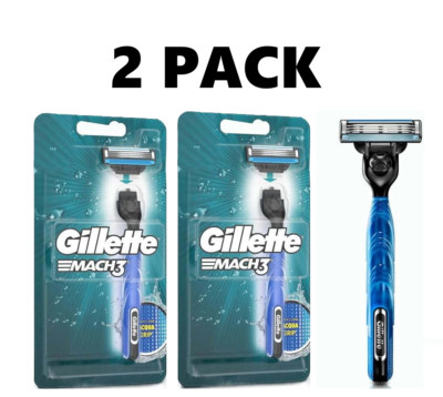 Gilette Mach 3 Razor for Men with Aqua Grip, 2 Razor Handle + 2 Blade Refill