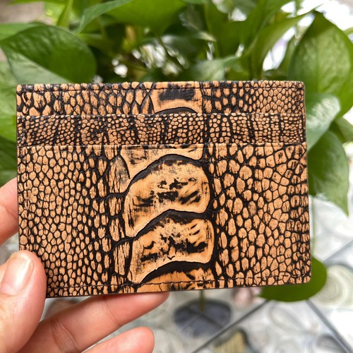 OSTRICH Leather SKIN Credit Card Holder DOUBLE SIDE Genuine OSTRICH Brown - Picture 8 of 16