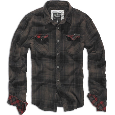 Brandit Duncan Vintage Mens Cotton Flannel Long Sleeve Check Shirt Brown Black