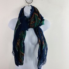 Betmar Womens Square Scarf Navy Blue Green Classic Tailored Fringe Plaid VINTAGE