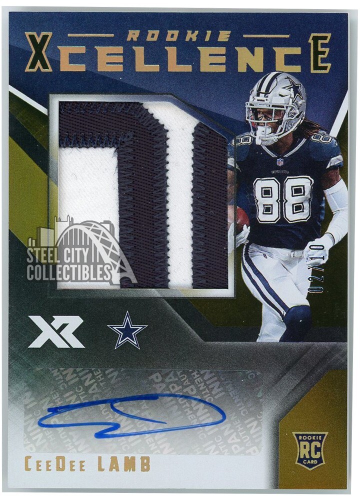 CeeDee Lamb 2020 Panini XR Rookie Xcellence Gold Patch Auto Card #RXC-CL 02/10