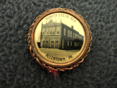 1890s Allentown,PA, Pioneer S.F.E.Co.No 9,Fire Dept. Antique Celluloid/Brass Pin