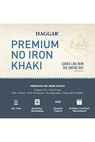 Haggar mens Premium No Iron Khaki Classic Fit Expandable Waist Flat Front Casual