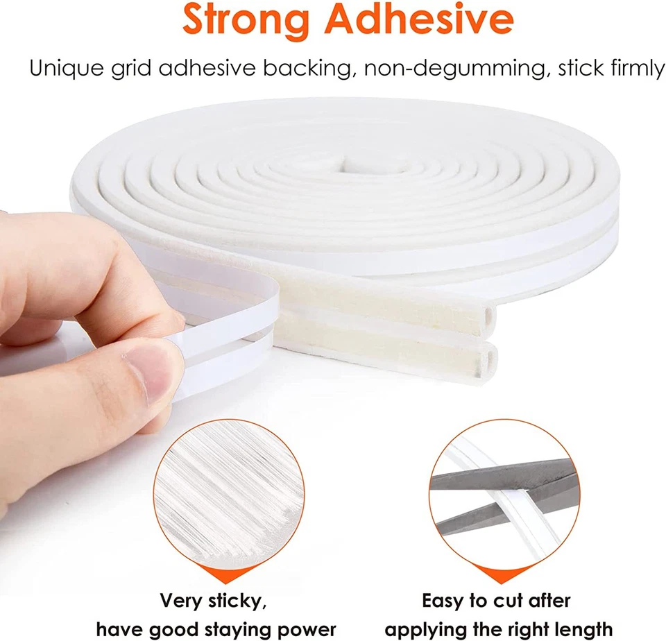 Self-Adhesive Door Window Weather Stripping Insulation Seal Strip White US - Image 2 of 4