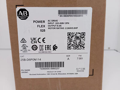 25BD6P0N114 Allen-Bradley 25B-D6P0N114 PowerFlex 525 2.2KW 3HP AC Drive 