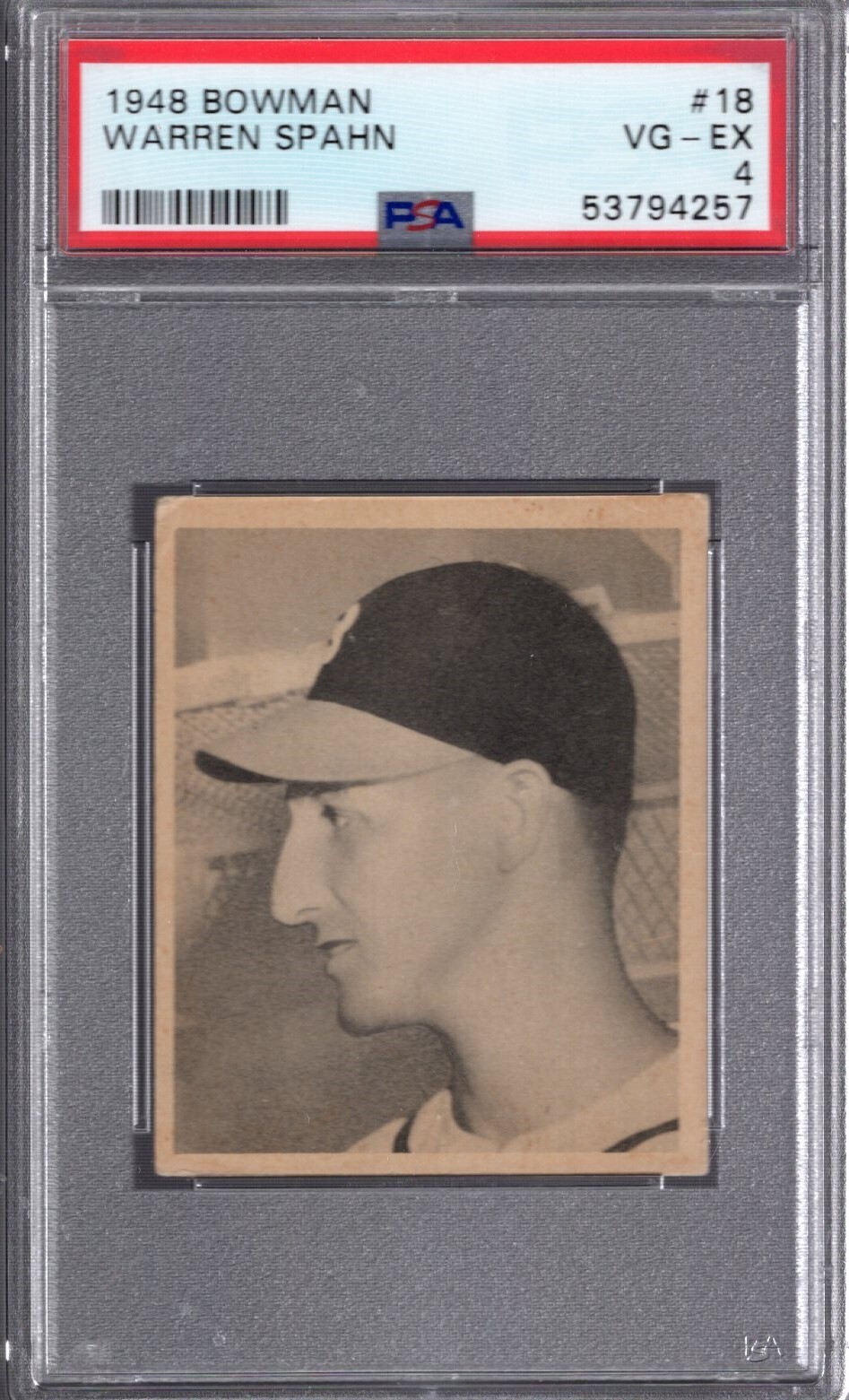 1948 Bowman #18 WARREN SPAHN (RC) (HOF) PSA 4 VG/EX  Boston BRAVES
