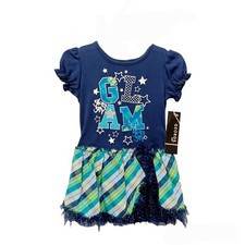 Baby Girls Party Dress Navy Blue/Green Plaid/Solid-12M-Tutu CLEARANCE 
