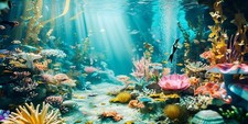 Aquarium Background 48x18 inch Coral Seaweed Reef Rock Underwater Scene