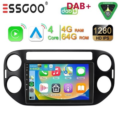 4+64GB Android 15 Car Stereo DAB+ Carplay WiFi Sat Nav BT for VW Tiguan 5N Golf Plus