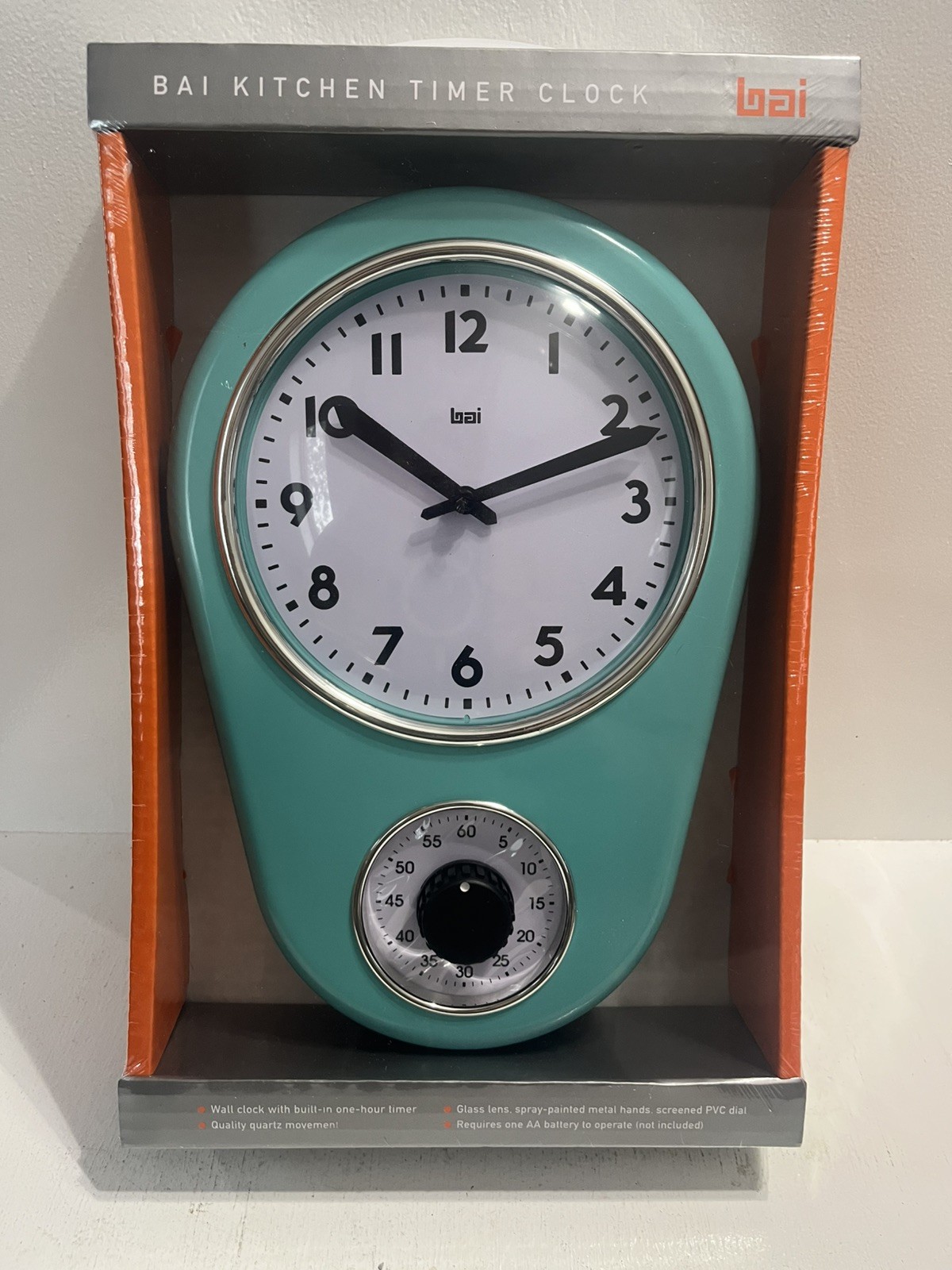 - Kitchen Clock With 1 Hour Timer Glass Lens Plastic Body Retro Vintage Looking