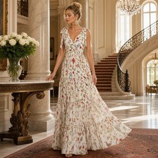 IEENA by Mac Duggal Maxi White Floral Dress 70198 WMU, Size 2, NWT