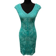 Sue Wong Nocturne Evening Dress 2 Teal Mesh Lined Sleeveless Embroidered Vintage
