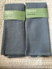 Figmint Waffle Kitchen Dish Towels (2 Pack), Blue 18" x 28" With Tab To Hang NWT