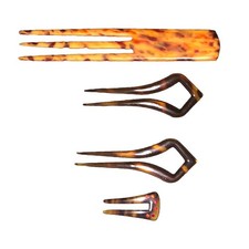 4 Vintage Hair Combs One With Red Rhinestones Celluloid Faux Tortoise Shell