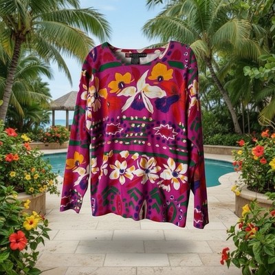 Vintage 1990s IB Diffusion Sport Floral Cotton Top Tropical Artwear M