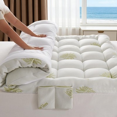 Mattress Topper Full Size 1300GMS Aloe Vera & Bamboo Viscose Pillow - Extra Thic