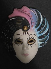 Small Vintage Venetian-Style Ceramic Carnival Mask Wall Decor Hand Painted