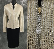 BEAUTIFUL St John evening jacket knit beige rhinestones embellished blazer 8