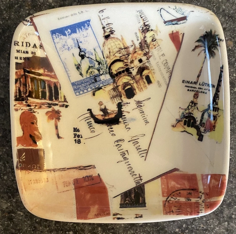 VTG Williams Sonoma Grande Tour Postcard Appetizer/ Dipping Plates SET Of 4 - Image 3 of 4