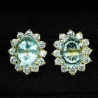 24K Gold 925 Sterling Silver Earrings Pristine Sea Blue Aquamarine Oval 4.40Ct