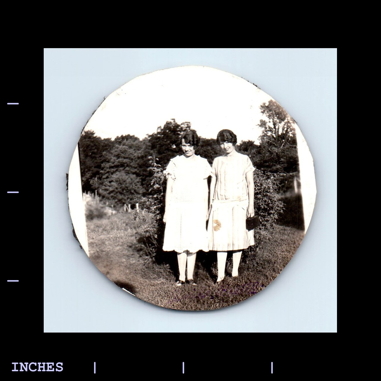Old Vintage Photo WOMEN STANDING IN YARD HOLDING KODAK BROWNIE CAMERA