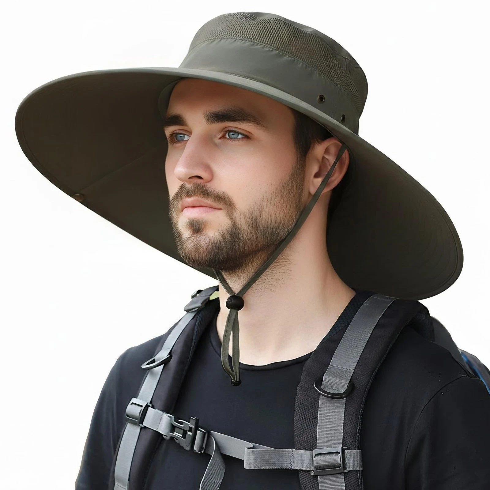 Wide Brim Sun Protection Hat Outdoor Unisex Ventilated Bucket Fishing Safari ...
