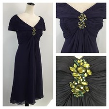 TADASHI SHOJI Womens sz 4 Dark Blue/Purple 100% Silk Pleats Rhinestone Dress