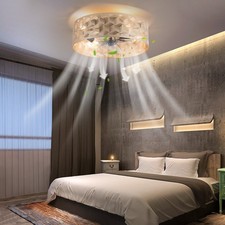 Modern Round Low Profile Ceiling Fan Light with Remote Control ?C 18" Indoor