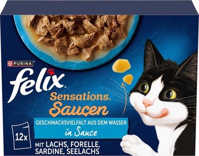 Felix Sensations Saucen Katzenfutter nass Fisch Sorten-Mix (6 x 12 Beutel à 85g)