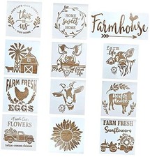 12 Pcs Farmhouse Sign Stencils, Farm Reusable Stencils, Large Farm Stencils A