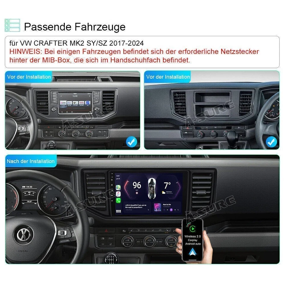 DAB+ Android 14 AutoRadio CarPlay DSP GPS Navi +Kamera Für VW Crafter 2017-2024 - Bild 3 von 4