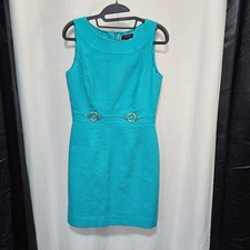 Tahari Arthur S Levine Sz 4P Teal Textured Sleeveless Sheath Dress office Twee