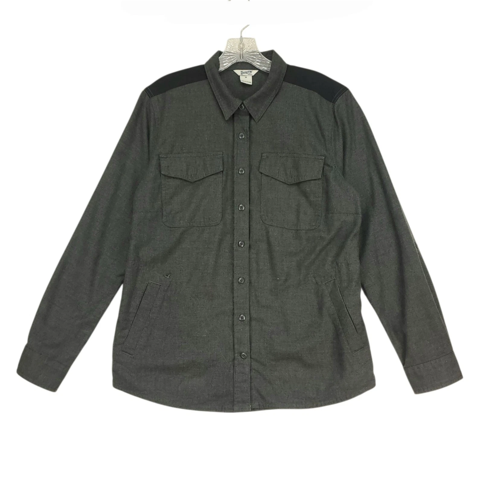 Duluth Shirt Mens M Gray Long Sleeve Button Up Workwear Outdoors Cotton Nylon