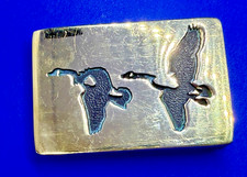 Flying Geese Duck Hunting Solid Brass BTS Vintage Buckle To Fit Your 1.25" Belt