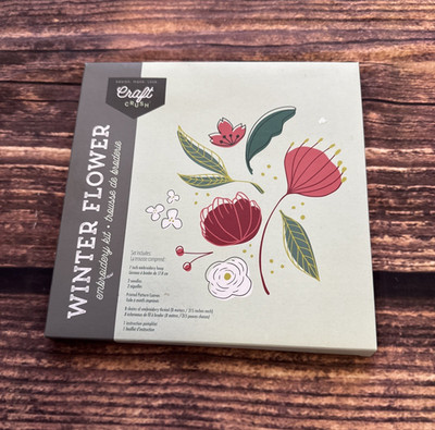 NIP Craft Crush Winter Flower Embroidery Kit, 7'' Hoop, Needles Thread Canvas DIY
