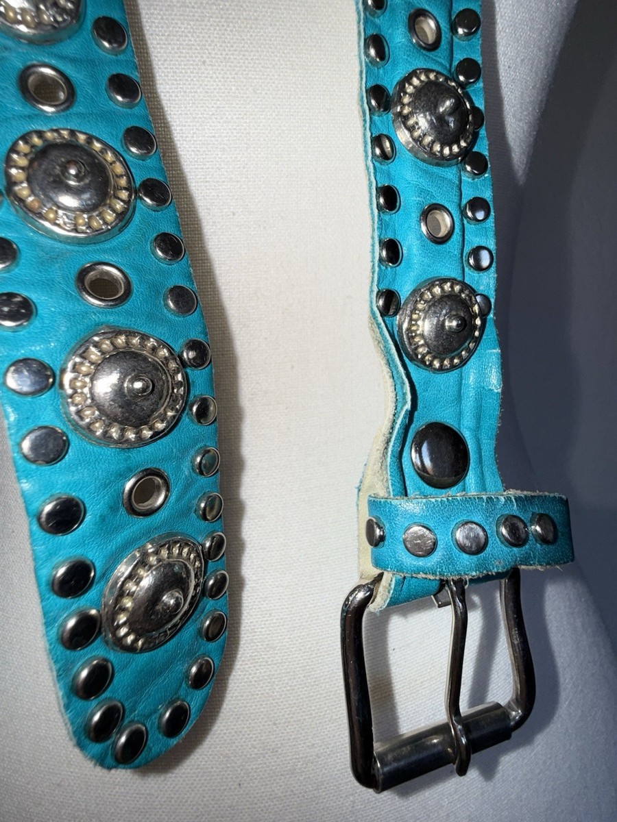Vintage Sand Castle New York Green Metallic Leather Studded Turquoise/teal  Belt Vintage Sand Castle New York Green Metallic Leather Studded  main image 4