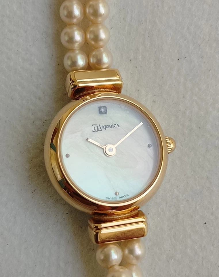 Majorica Damenuhr Perlmutt Zifferblatt Perlen Armband Luxus Uhr Swiss Made P11. - Bild 2 von 4